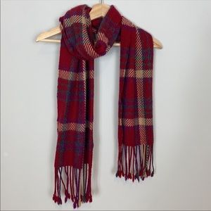 Banana Republic Red Violet Beige Plaid Tassel Scarf